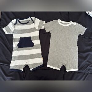 Burt’s Bees Baby Striped and Solid Gray Kids One Piece Set
